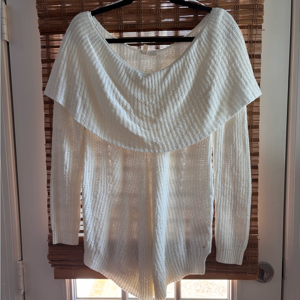 Anthro Off-Shoulder White Sweater size small